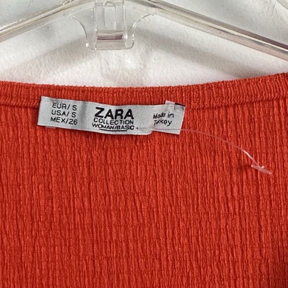 Zara Knot Twist Front Top Shirt S Orange Textured Popover Summer Boho Festival - Picture 6 of 11